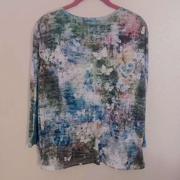 Jess & Jane Rhinestone Butterfly 3/4 Sleeve T-Shirt, Size X-Large - Picture 2 of 5